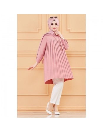 Tunique plissée style habillé pour femme (Vêtement élégant pour hijab - Nouveauté) - Couleur rose 