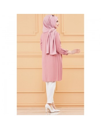 Tunique plissée style habillé pour femme (Vêtement élégant pour hijab - Nouveauté) - Couleur rose 