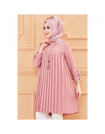 Tunique plissée style habillé pour femme (Vêtement élégant pour hijab - Nouveauté) - Couleur rose 
