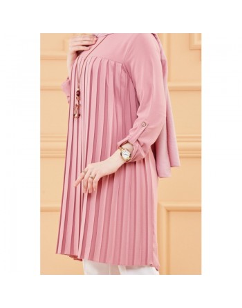 Tunique plissée style habillé pour femme (Vêtement élégant pour hijab - Nouveauté) - Couleur rose 