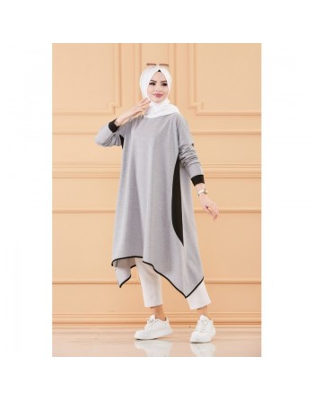 Tunique oversize (Vêtement ample pour femme voilée) - Couleur Gris et noir 