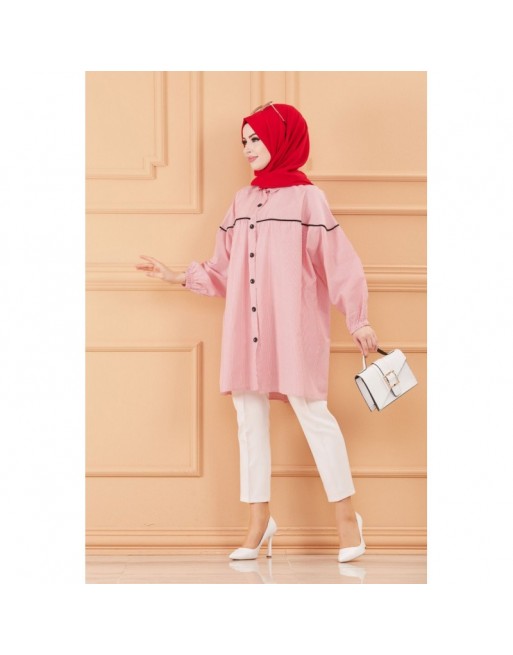 Tunique-Chemise habillée ample (Vêtements islamiques chic en ligne) - Rayures de couleur rouge Tunique-Chemise habillée ample (Vêtements islamiques chic en ligne) - Rayures de couleur rouge