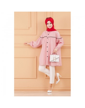 Tunique-Chemise habillée ample (Vêtements islamiques chic en ligne) - Rayures de couleur rouge 