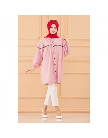 Tunique-Chemise habillée ample (Vêtements islamiques chic en ligne) - Rayures de couleur rouge 