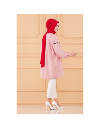 Tunique-Chemise habillée ample (Vêtements islamiques chic en ligne) - Rayures de couleur rouge 