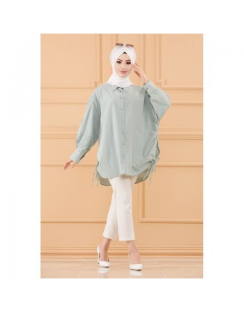 Chemise-Tunique fendue style habillé pour femme (Vêtement modeste pour hijab) - Couleur menthe 