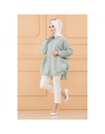 Chemise-Tunique fendue style habillé pour femme (Vêtement modeste pour hijab) - Couleur menthe 