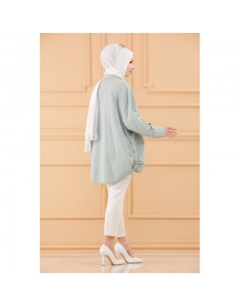 Chemise-Tunique fendue style habillé pour femme (Vêtement modeste pour hijab) - Couleur menthe 