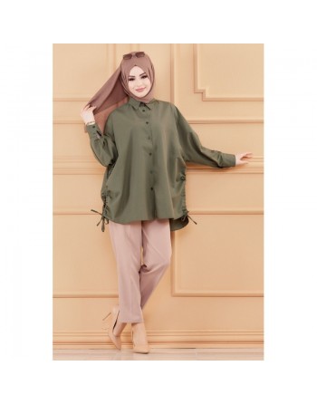 Tunique fendue ample habillée pour femme (Vêtement Hijab Sytle) - Couleur kaki 