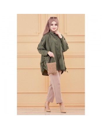 Tunique fendue ample habillée pour femme (Vêtement Hijab Sytle) - Couleur kaki 