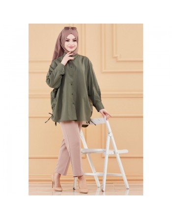 Tunique fendue ample habillée pour femme (Vêtement Hijab Sytle) - Couleur kaki 