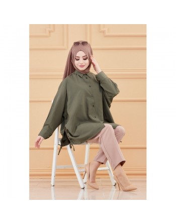 Tunique fendue ample habillée pour femme (Vêtement Hijab Sytle) - Couleur kaki 