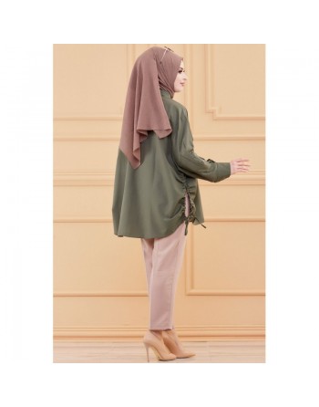 Tunique fendue ample habillée pour femme (Vêtement Hijab Sytle) - Couleur kaki 