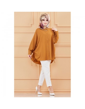 Tunique fendue habillée pour femme (Vêtement ample pour hijab) - Couleur tabac 