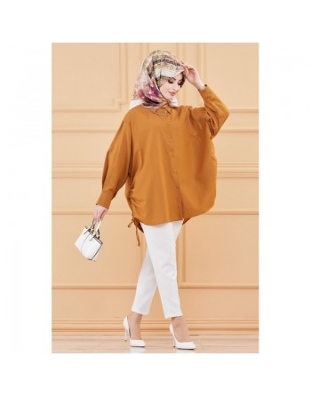 Tunique fendue habillée pour femme (Vêtement ample pour hijab) - Couleur tabac 