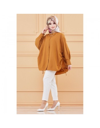 Tunique fendue habillée pour femme (Vêtement ample pour hijab) - Couleur tabac 