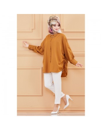 Tunique fendue habillée pour femme (Vêtement ample pour hijab) - Couleur tabac 