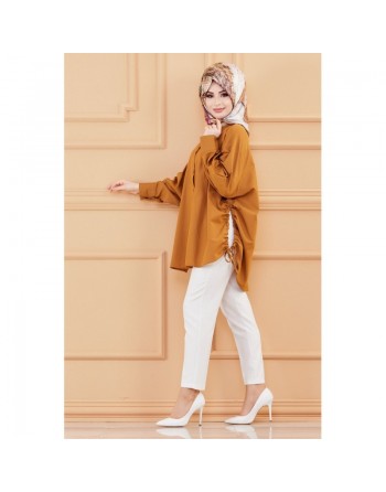 Tunique fendue habillée pour femme (Vêtement ample pour hijab) - Couleur tabac 