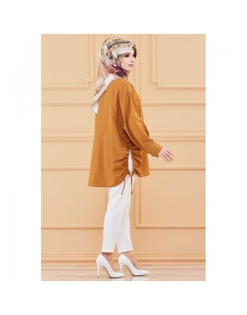 Tunique fendue habillée pour femme (Vêtement ample pour hijab) - Couleur tabac 