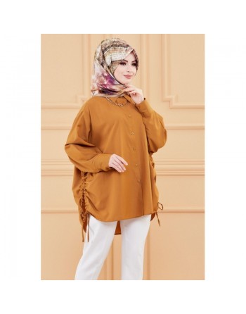 Tunique fendue habillée pour femme (Vêtement ample pour hijab) - Couleur tabac 