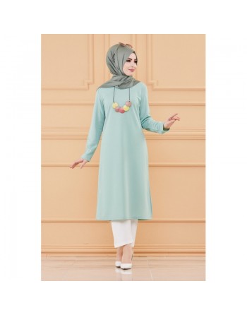 Tunique longue avec collier offert (Vetement pour femme voilée) - Couleur menthe 