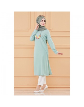 Tunique longue avec collier offert (Vetement pour femme voilée) - Couleur menthe 