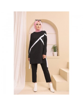 Tunique moderne pour femme - Sweat original pour hijab - Couleur noir 