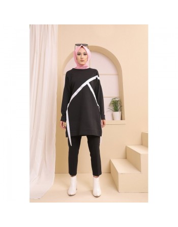 Tunique moderne pour femme - Sweat original pour hijab - Couleur noir 