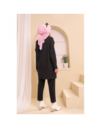 Tunique moderne pour femme - Sweat original pour hijab - Couleur noir 