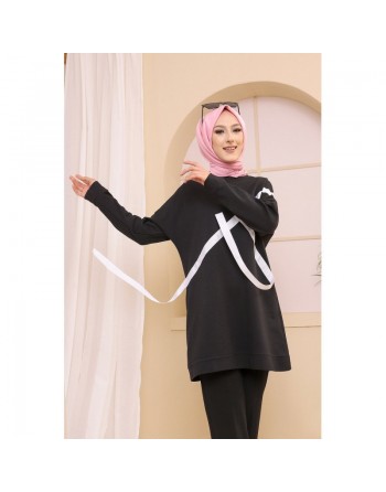 Tunique moderne pour femme - Sweat original pour hijab - Couleur noir 