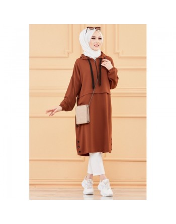 Tunique ample avec capuche (Tenue décontractée pour femme voilée) - Couleur marron/tabac 