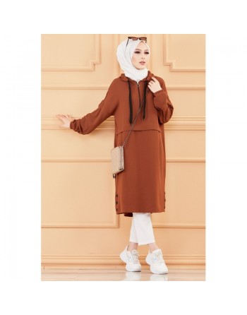 Tunique ample avec capuche (Tenue décontractée pour femme voilée) - Couleur marron/tabac 