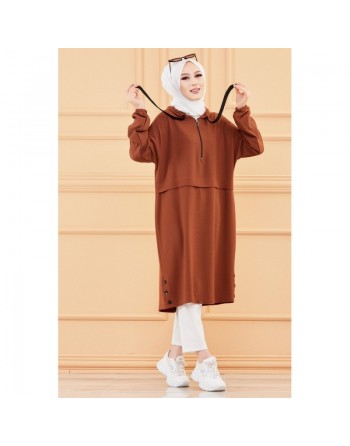 Tunique ample avec capuche (Tenue décontractée pour femme voilée) - Couleur marron/tabac 