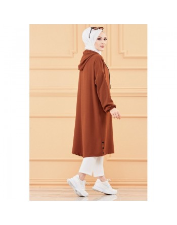 Tunique ample avec capuche (Tenue décontractée pour femme voilée) - Couleur marron/tabac 