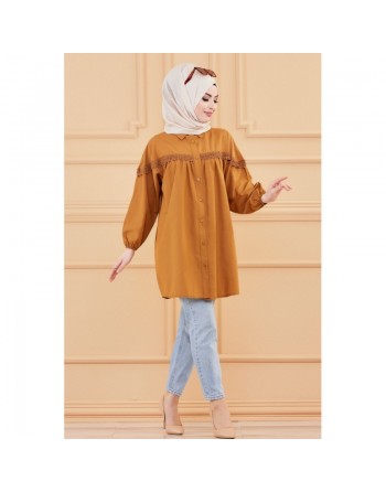 Tunique-Chemise en dentelle pour femme (Vêtement habillé pour hijab) - Couleur moutarde 