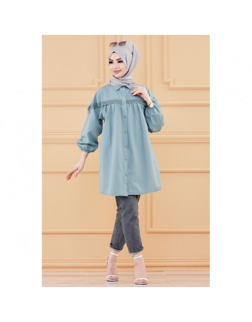 Tunique-Chemise en dentelle pour femme (Vêtement habillé pour hijab) - Couleur menthe 