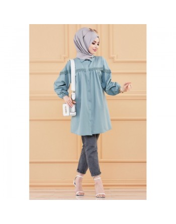 Tunique-Chemise en dentelle pour femme (Vêtement habillé pour hijab) - Couleur menthe 