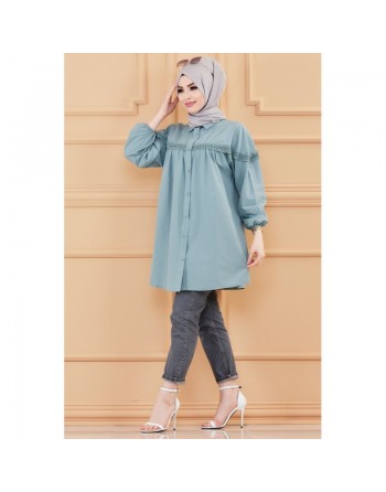 Tunique-Chemise en dentelle pour femme (Vêtement habillé pour hijab) - Couleur menthe 