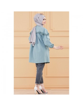 Tunique-Chemise en dentelle pour femme (Vêtement habillé pour hijab) - Couleur menthe 