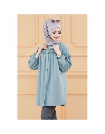 Tunique-Chemise en dentelle pour femme (Vêtement habillé pour hijab) - Couleur menthe 