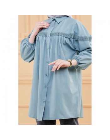 Tunique-Chemise en dentelle pour femme (Vêtement habillé pour hijab) - Couleur menthe 