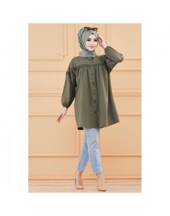 Tunique-Chemise ample avec dentelle pour femme (Vetement Hijab classique) - Couleur kaki 