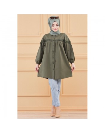 Tunique-Chemise ample avec dentelle pour femme (Vetement Hijab classique) - Couleur kaki 