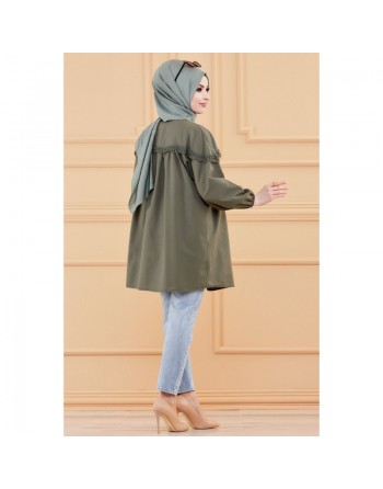 Tunique-Chemise ample avec dentelle pour femme (Vetement Hijab classique) - Couleur kaki 