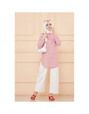 Tunique à froufrous pour femme - Rayures rouges 