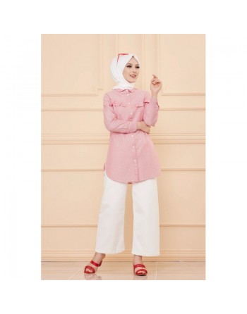 Tunique à froufrous pour femme - Rayures rouges 