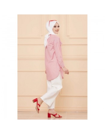 Tunique à froufrous pour femme - Rayures rouges 