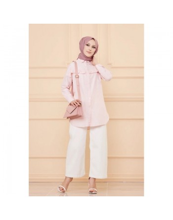 Tunique à froufrous pour femme (Tenue Hijab) - Rayures couleur rose poudré 