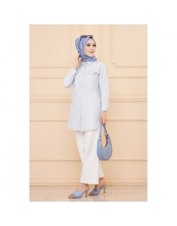 Tunique à froufrous pour femme - Rayures couleur bleu clair 