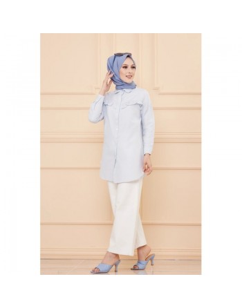 Tunique à froufrous pour femme - Rayures couleur bleu clair 